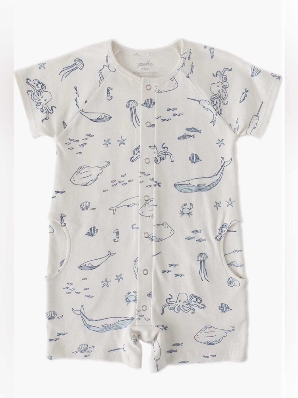 Pehr Aquatic Print Short Sleeve Organic Cotton Romper 3-6M